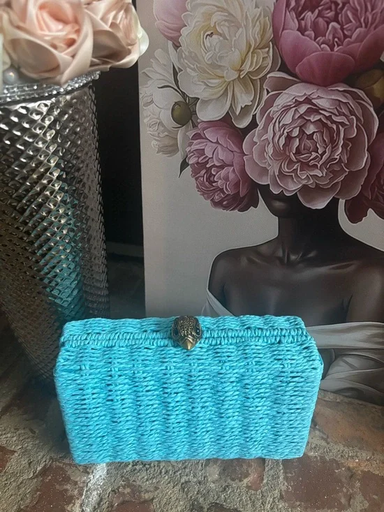 Kurt Geiger Turquoise Woven Chain Clutch - Picture 5 of 6